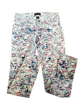 Blue Spice Womens Floral Jeans Pink Blue Print Skinny Size 3 Cotton Blend JJ3892